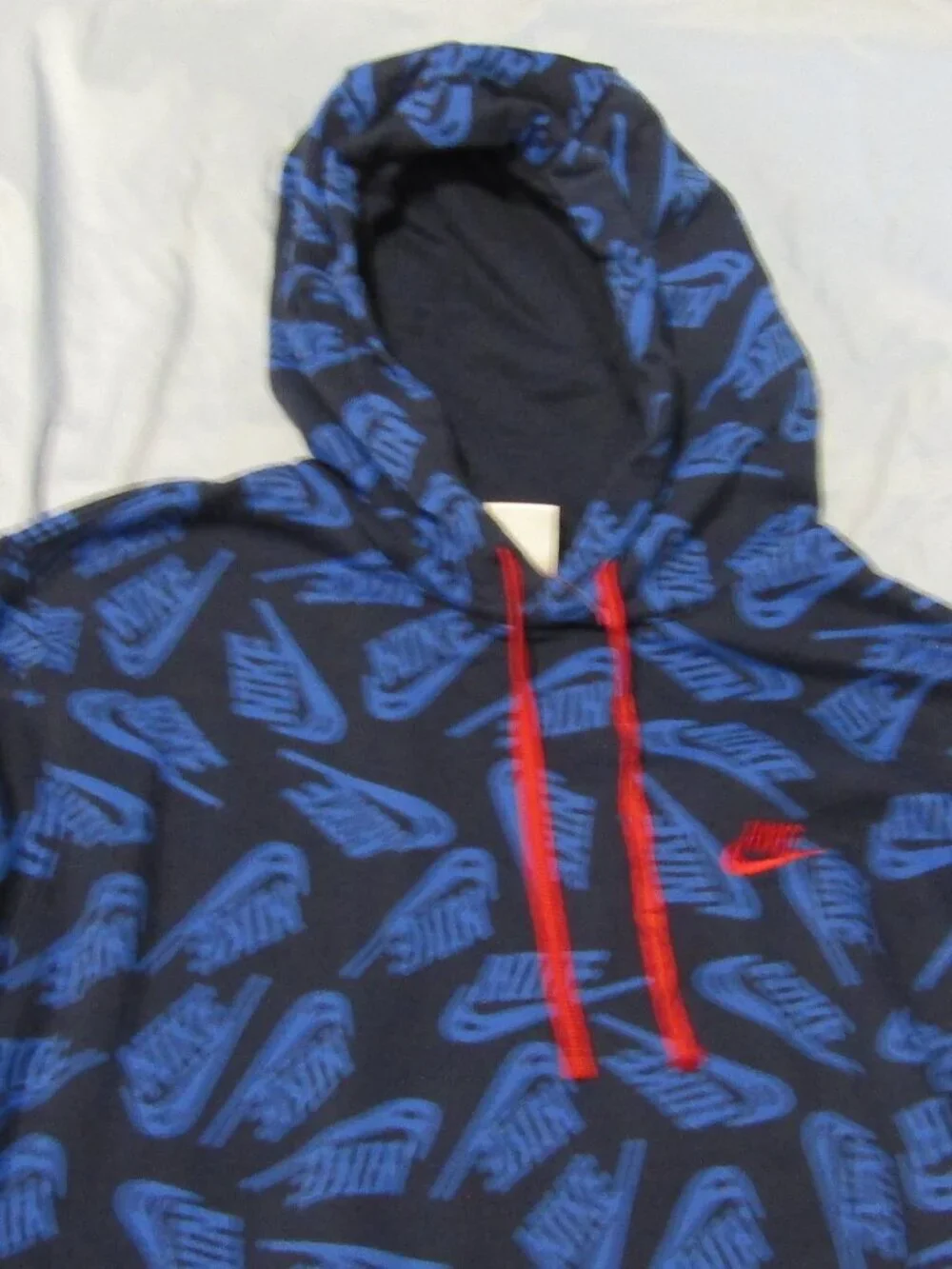 Mens XL NIKE HOODIE LOGO SWEATSHIRT Blues with Red ties